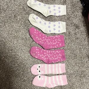 Kids Fun Patterned Socks Set - Pink, Purple, White